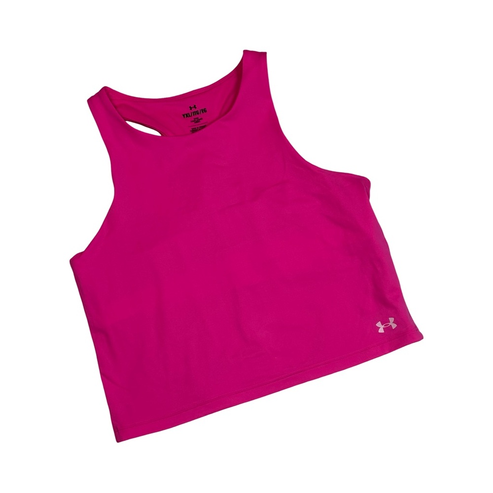 Under Armour Girls Fitted Motion Crop Racerback Tank In Pink Size YXL NEW
